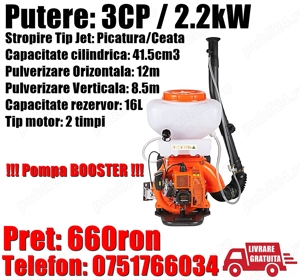 Atomizor Benzina Pompa Booster Stropit 16l 12m Pomi Legume Fructe + Livrare GRATUITA!