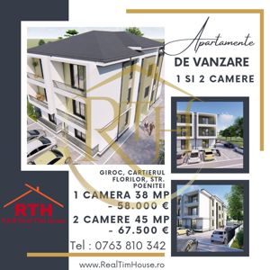 Oferim spre vanzare apartament cu 1 camera, studio, Giroc Calea Ursen