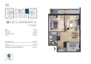 Apartament cu 2 camere, et 2/7, 57 mp, Ansamblul Elite  - imagine 7