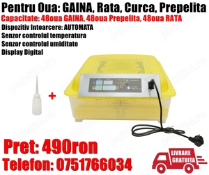 Incubator Clocitoare 48 Oua Gaina 132 Oua Prepelita Intoarcere Automata + 5 Accesorii + LIVRAREA GRA
