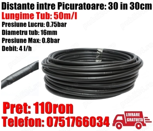Tub Furtun Picurare Apa Sera Gradina Culturi 4l m Rola 50m l Picuratori 30cm in 30cm D16mm 