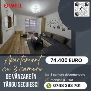 Apartament cu 3 camere de vânzare în Târgu Secuiesc!