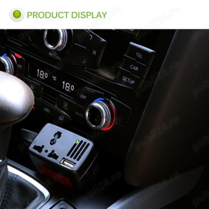 Invertor de tensiune DC 12V la AC 220V, 150W, adaptor soclu auto la soclu priza EU/UK si USB 2.1,nou - imagine 3