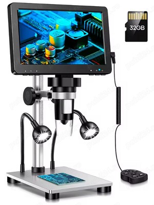 Microscop digital cu display 7", 2 lumini flexibile si telecomanda, card 32GB inclus
