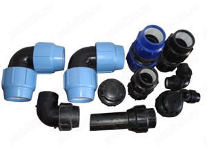 Piese sanitare PEHD, fitinguri PEHD (cot compresiune 110-110 mm; mufa compersiune 90-90 mm)