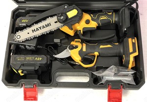Kit gradinarit: Foarfeca + Drujba electrica, 2x 48V   Pachet complet!