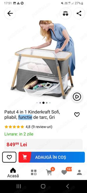 Pătuț pliabil voiaj Kinderkraft Sofi excepțional, foarte util - imagine 3