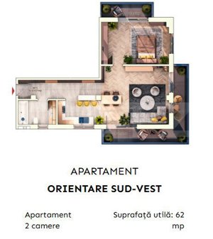 Apartament 2 camere semidecomandate, 52 mp, 9.30mp balcon, parcare subterana - imagine 3