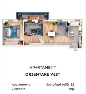 Apartament 2 camere semidecomandate, 52 mp, 9.30mp balcon, parcare subterana - imagine 4