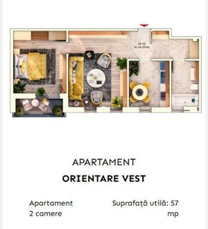 Apartament 2 camere semidecomandate, 52 mp, 9.30mp balcon, parcare subterana - imagine 5