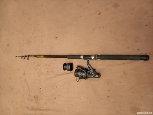Lanseta carbon GipoPescar 2,7m, actiune 250g, mulineta Wind Blade 6000, bat-runer, 6 rulmenti 