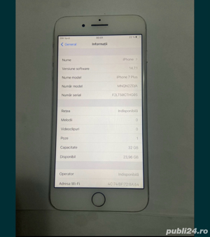 iphone 7 plus 32 gb baterie 100%, fara icloud - imagine 3