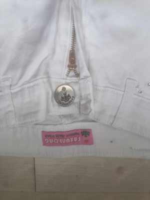  Blugi Albi Dama Embroidered Raw Hem Mid Rise Cropped White Jeans Size 30