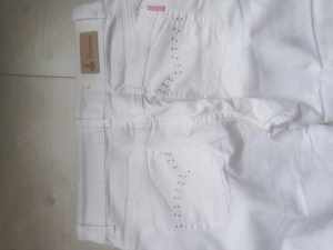  Blugi Albi Dama Embroidered Raw Hem Mid Rise Cropped White Jeans Size 30 - imagine 3