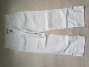  Blugi Albi Dama Embroidered Raw Hem Mid Rise Cropped White Jeans Size 30 - imagine 4