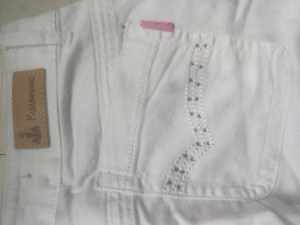  Blugi Albi Dama Embroidered Raw Hem Mid Rise Cropped White Jeans Size 30 - imagine 5