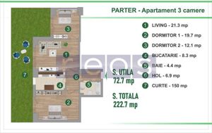 VANZARE APARTAMENT 3 CAMERE + CURTE 150 MP | ZONA ANDRONACHE | RENOVAT - imagine 14