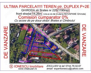 Teren ptr. duplex P+2E, pe strada Brateș nr.22B, GHIRODA, CENTRAL!!! - imagine 1