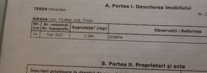 Vând gradina intravilan în suprafață de 1284 mp. Terenul este situat în localitatea Ficătari , jud T