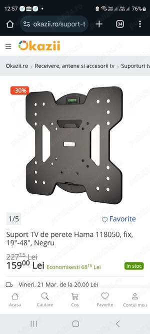 Suport TV de perete fix Hama 118050, 19 - 48" inch, Negru NOU 99 Lei - imagine 4