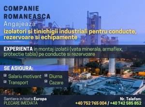 Angajam izolatori si tinichigii industriali, lucrari pe santiere din toata Europa