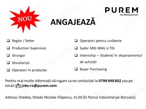 Purem Oradea angajează stivuitoristi, strungar, reglori, operatori in productie