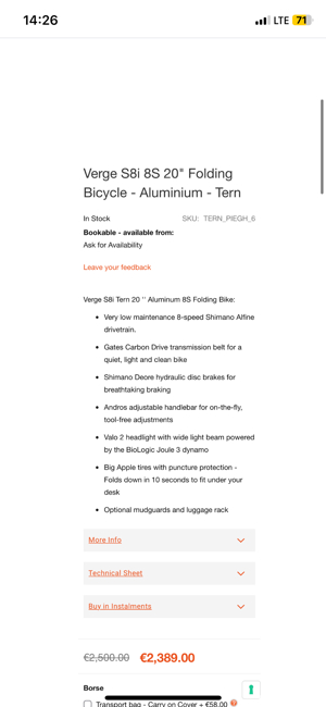 Bicicletă pliabilă Tern Verge S8  