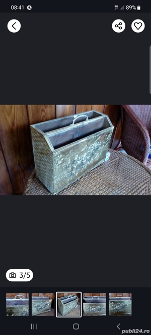 suport ziare din lemn si alama de colectie - imagine 5