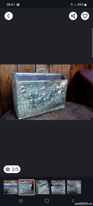 suport ziare din lemn si alama de colectie - imagine 2