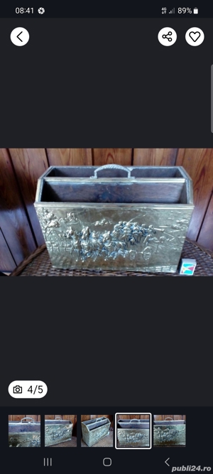 suport ziare din lemn si alama de colectie - imagine 3