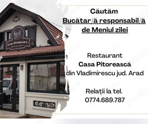 Angajăm Bucatar responsabil de meniul zilei