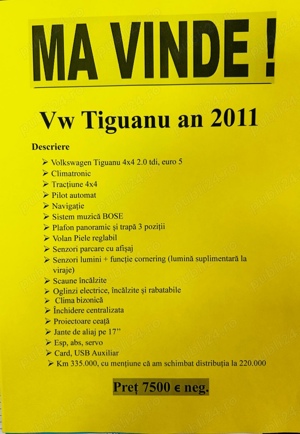 Vând VW Tiguan ,4x4, An 2011 Cutie Manuala 