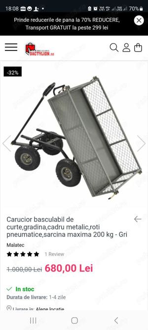 Vand Carucior metalic basculabil 112x50x55 cm roti pneumatice max 200 kg NOU 449 Lei - imagine 4