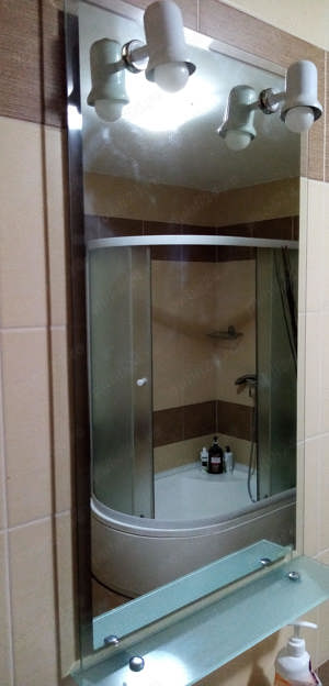 Oglinda de baie cu spoturi 50 x 90 cm + etajera + becuri