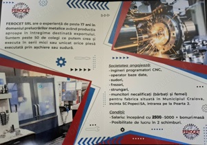 Angajare sudori, operatori CNC pe masini automatizate in domeniul prelucrarilor mecanice - imagine 2