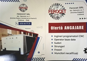 Angajare strungari, frezori CNC, debitator cu fara experienta respectiv sudor