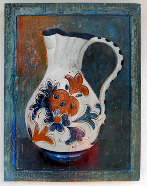 Tablou- " Carafa alba cu motive albastre "