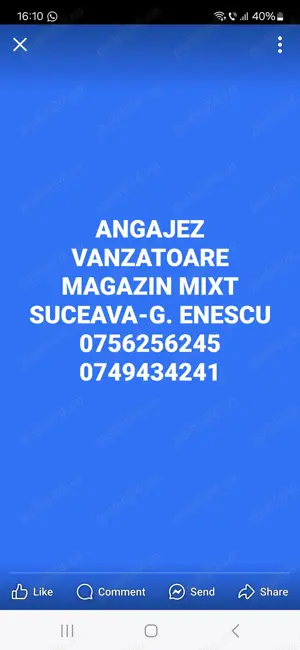 Angajez vanzatoare magazin mixt Suceava