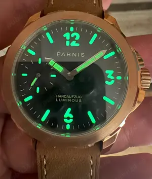 Parnis Pilot 44 mm Safir Manual Unitas 6497 Small Second Roze - imagine 2