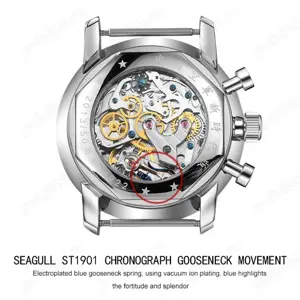 Ceas 42 mm Safir Cronograf RED STAR Pilot 1963 Seagull ST19 - imagine 5