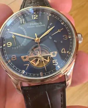 Parnis Portuguese 43 mm Automatic Power Reserve Flywheel Albastru - imagine 2