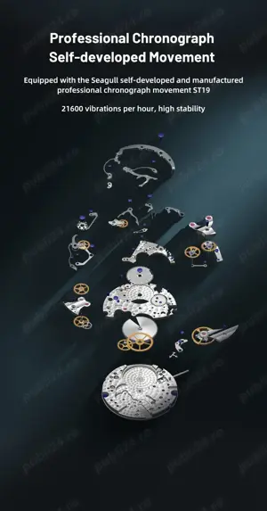 Seagull Original pilot 1963 International Edition Mechanical ST1901 Chronograph 38 mm - imagine 2