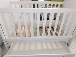 Pătuț copii,cu sertar de depozitare,protecție laterale,saltea cu husa - imagine 2