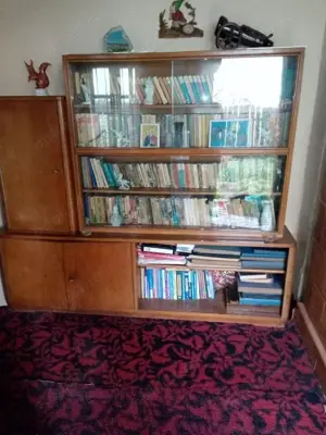 Biblioteca vintage din lemn cu dulapuri