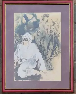 Franco Murer Tablou 1982 Fata din vis pictura acuarele și tuș, inramat 67x52cm