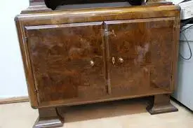 Bufet Lemn Masiv furniruit manere Bronz Art Deco 2 Usi rafturi Vintage - imagine 4