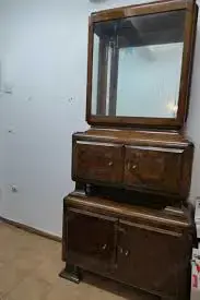 Bufet Lemn Masiv furniruit manere Bronz Art Deco 2 Usi rafturi Vintage