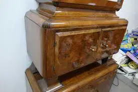 Bufet Lemn Masiv furniruit manere Bronz Art Deco 2 Usi rafturi Vintage - imagine 5