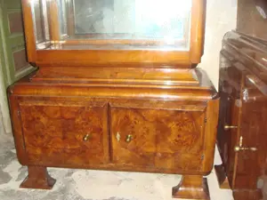 Bufet Lemn Masiv furniruit manere Bronz Art Deco 2 Usi rafturi Vintage - imagine 2