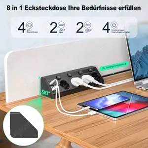 Priza HITRENDS de colt cu 4 prize, 2 usb A si 2 usb C, neagra sau alba